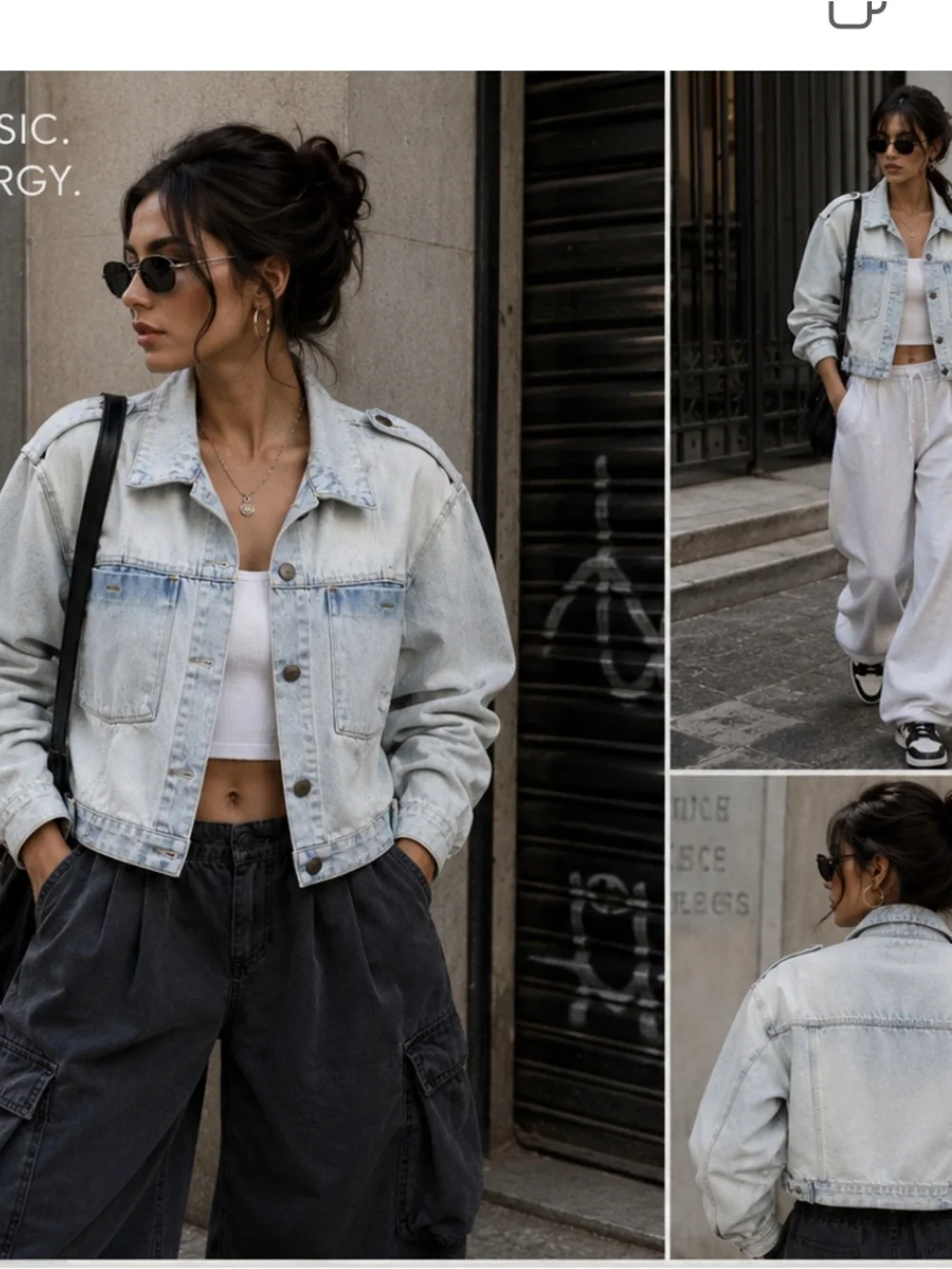 Mono B Vintage Light Wash Cropped Denim Jacket Oversized Streetwear Distressed - Picture 2 of 6